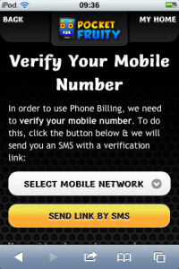 a screen shot showing how to verify mobile number to deposit to bingo account using sms / text message