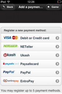 a screenshot of payment methods available for bingo players looking to use Ukash