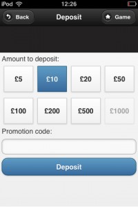 a screenshot showing how much you wish to deposit to mobile bingo paypal sites